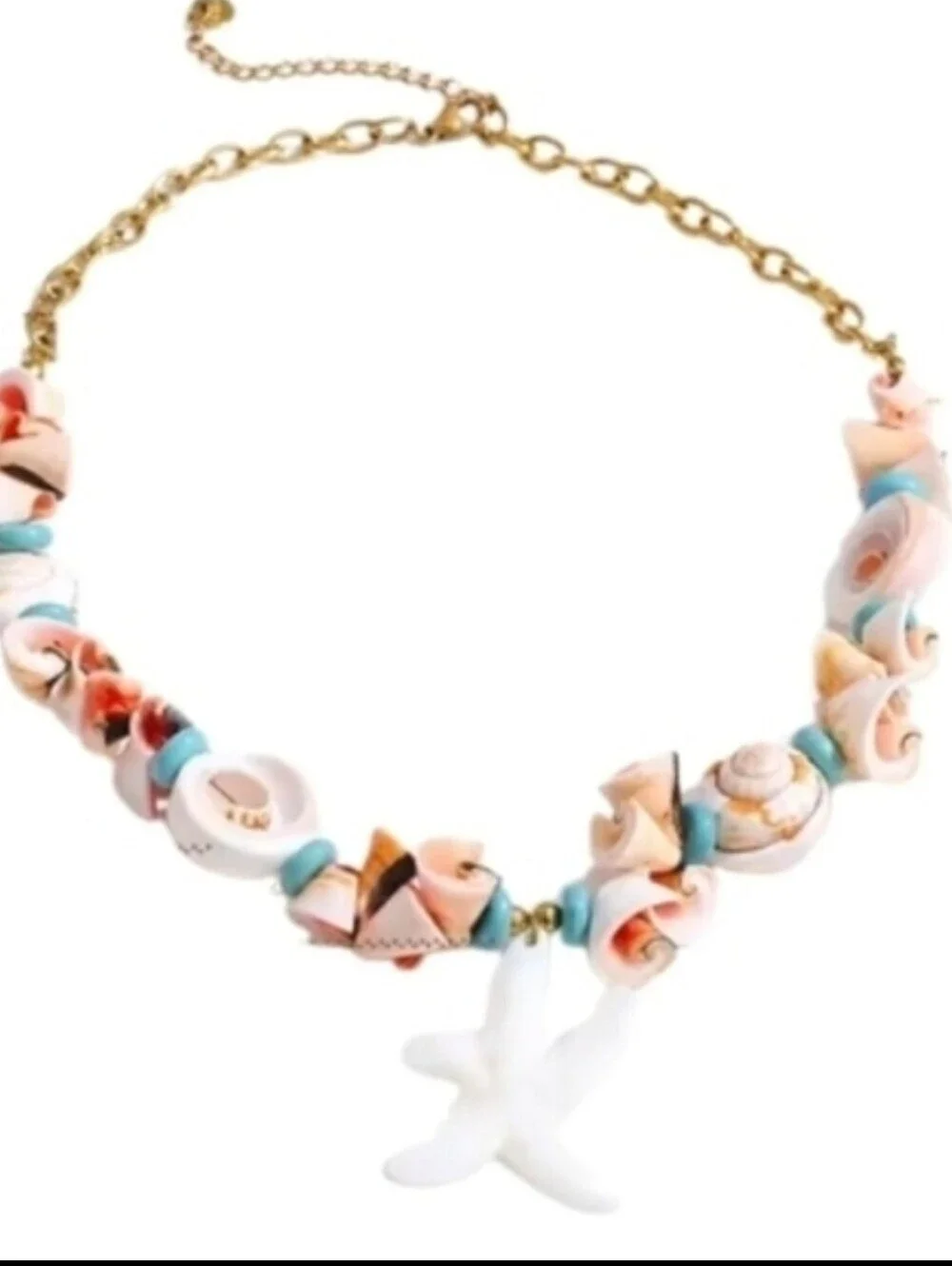 New! Turquoise & Natural Shell Statement Necklace - Gold Plated | NWOT